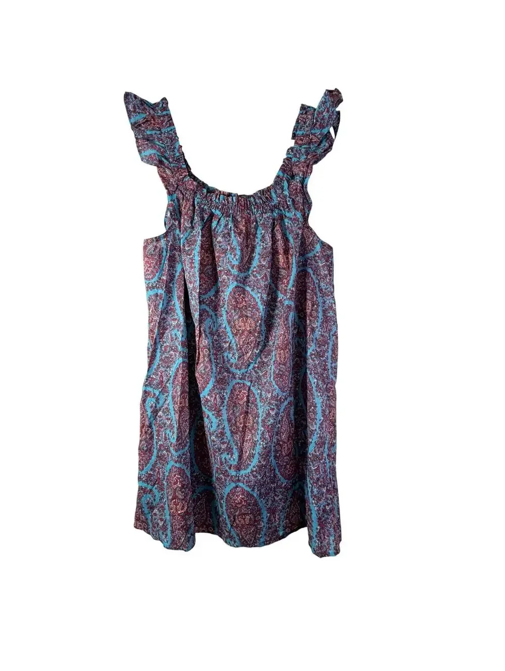J.Crew Paisley Teal Blue Flutter Strap Tank Dress NWT Boho Preppy